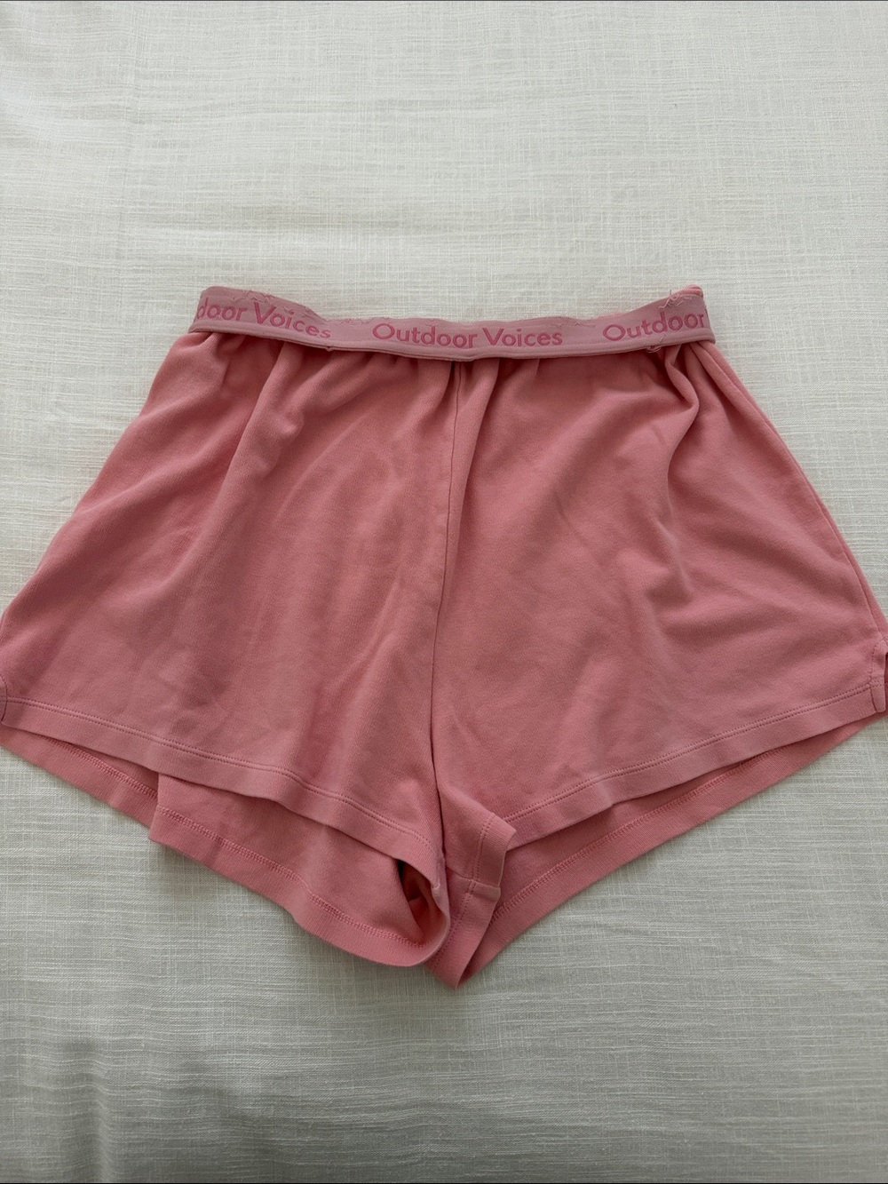 Outdoor Voices Rose Pink Lounge Shorts with Branded Waistband